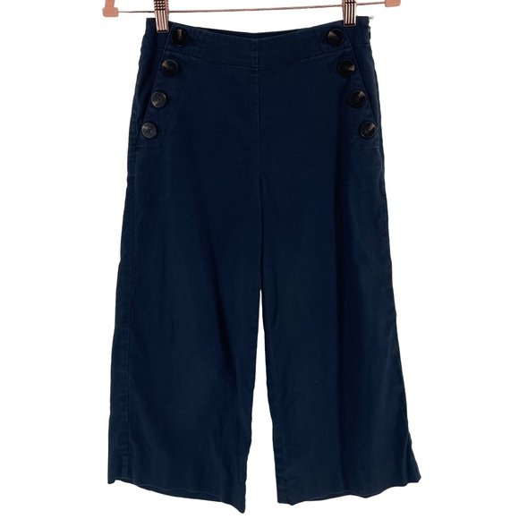 Ann Taylor Women's 0 Petite Navy Cropped Flared Pants W/ Buttons - Picture 1 of 4